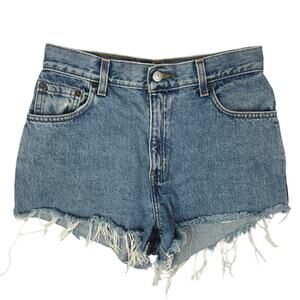 Levi Strauss & Co. Women Blue Denim High Rise Cut Off Hem Mini Jeans Shorts Sz S